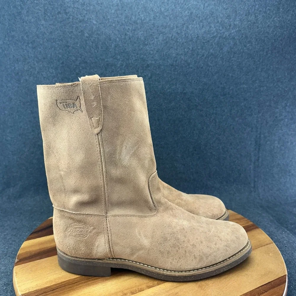 Vtg 70s Dickies Made in USA Tan Suede Cowboy Western Boots Size 11 EE